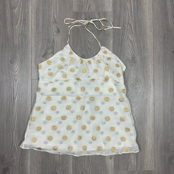 NWT Express Design Studio White Silk Halter Top with Gold & Silver Polka Dot Y2K - Picture 1 of 6